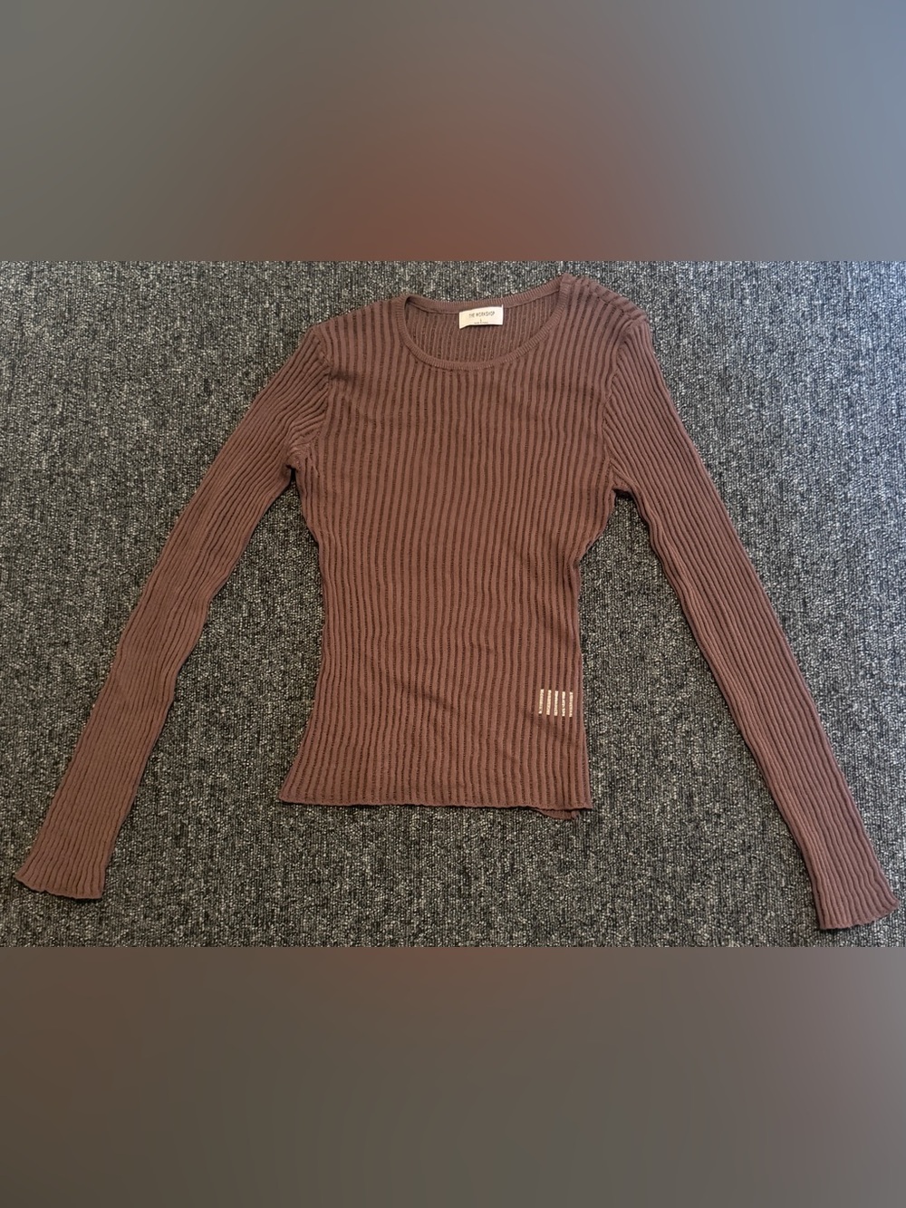 The Workshop Brown Ribbed Long Sleeve Top Sheer Open Stitch Round Neck Sz Large